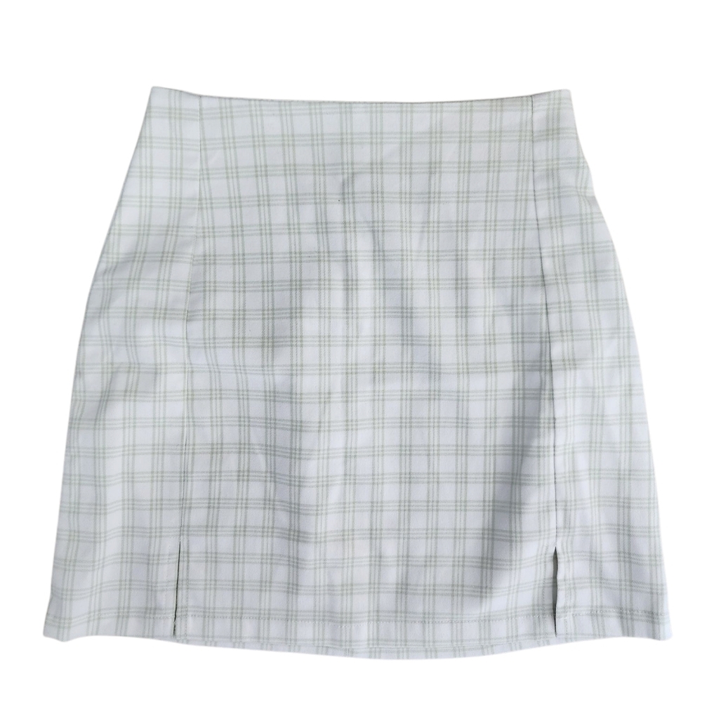 BRANDY MELVILLE plaid mini skirt, green/white, XS-S